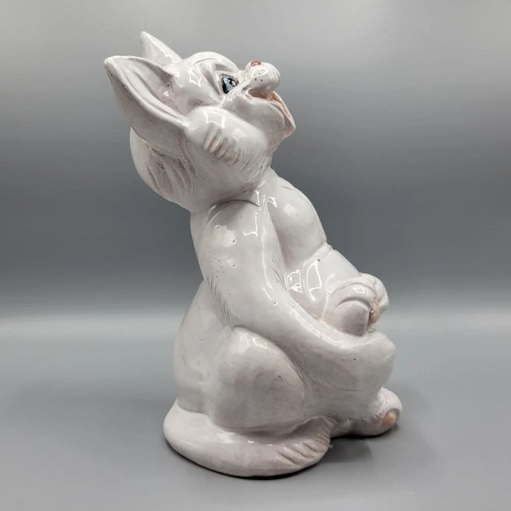 Vintage Whimsical Laughing Cat Figurine Made In Italy Redware Pottery Blue Eyes